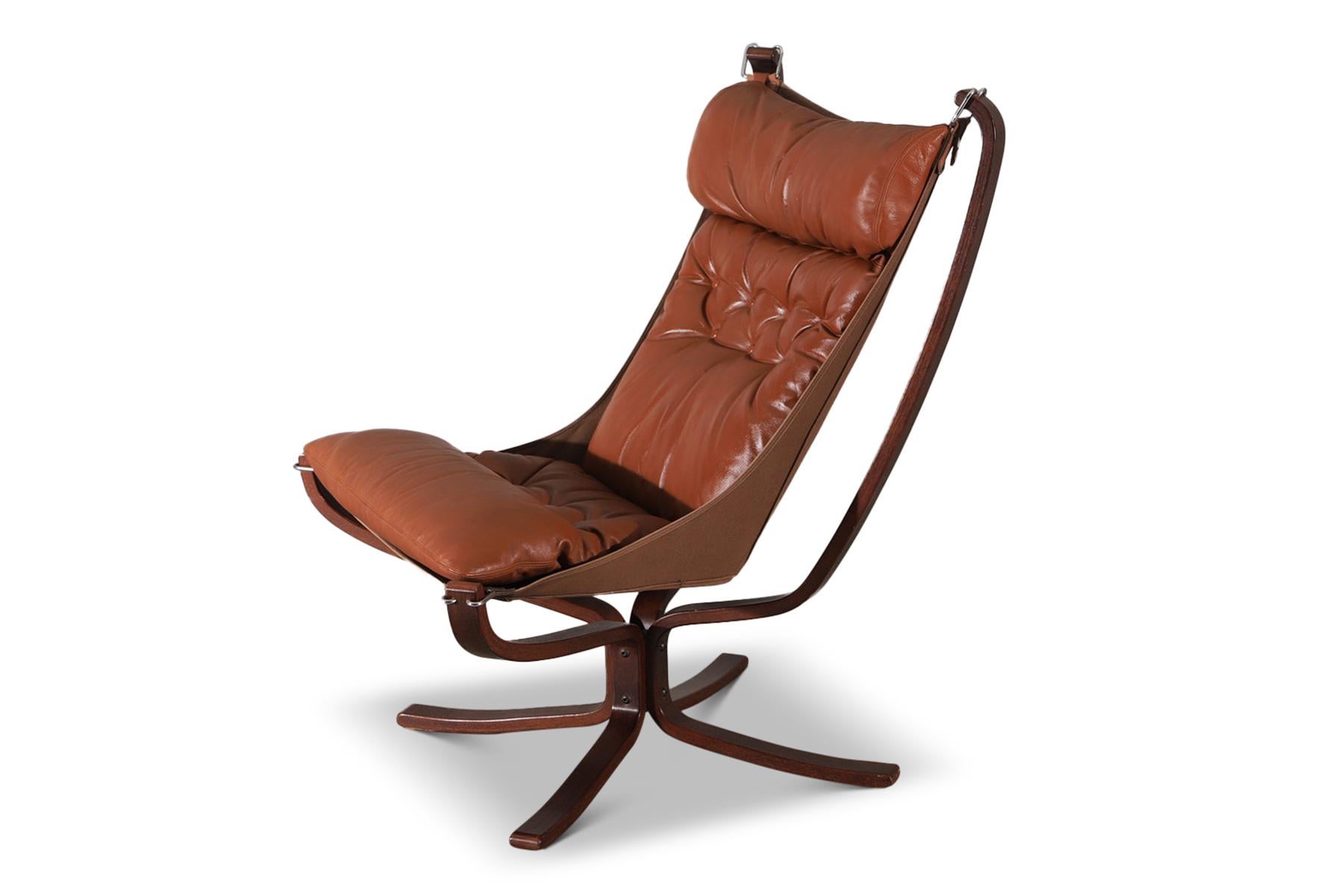 20th Century Highback Falcon Chair in Cognac Leather