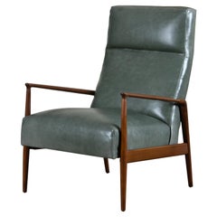 Highback Green Leather Ib Kofod-Larsen Sculpted Blade Arm Lounge Chair for Selig