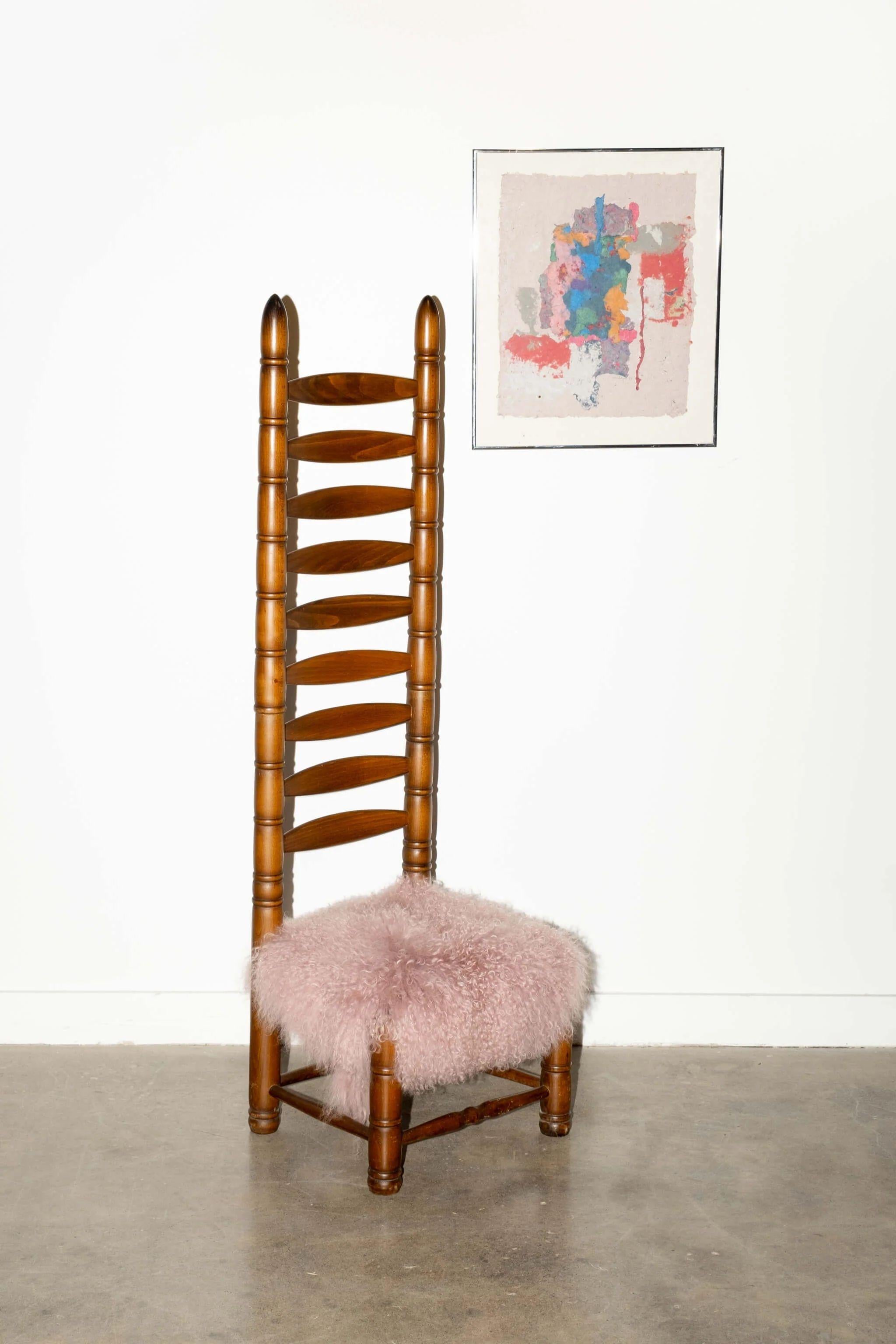 Dutch Highback Ladder Chair with Pink Sheepskin Seat