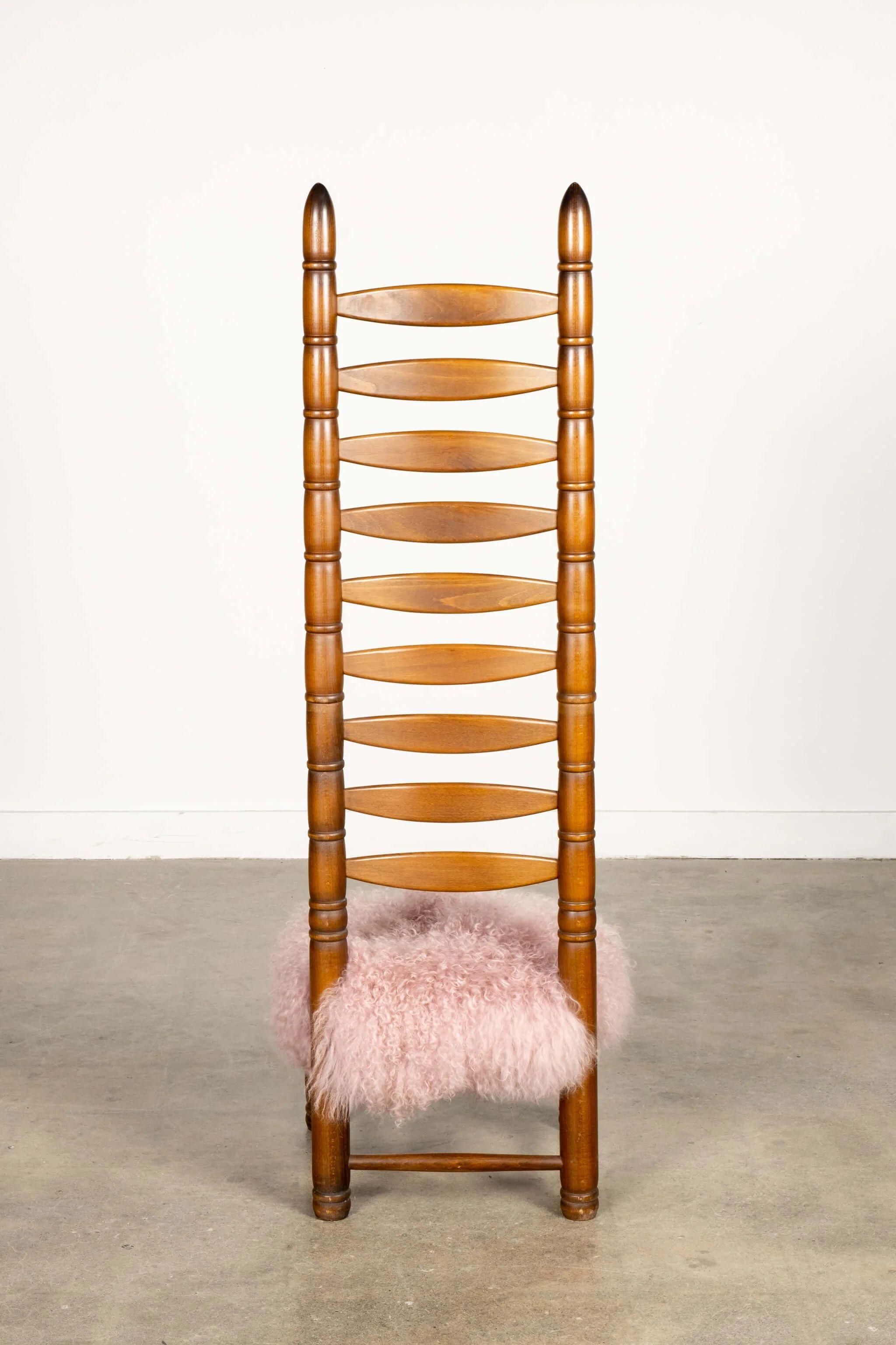 Late 20th Century Highback Ladder Chair with Pink Sheepskin Seat