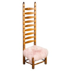 Highback Ladder Chair with Pink Sheepskin Seat