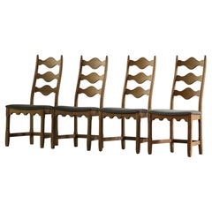Vintage Highback Oak Chairs style of Henning Kjærnulf, 1960s, Set of 4
