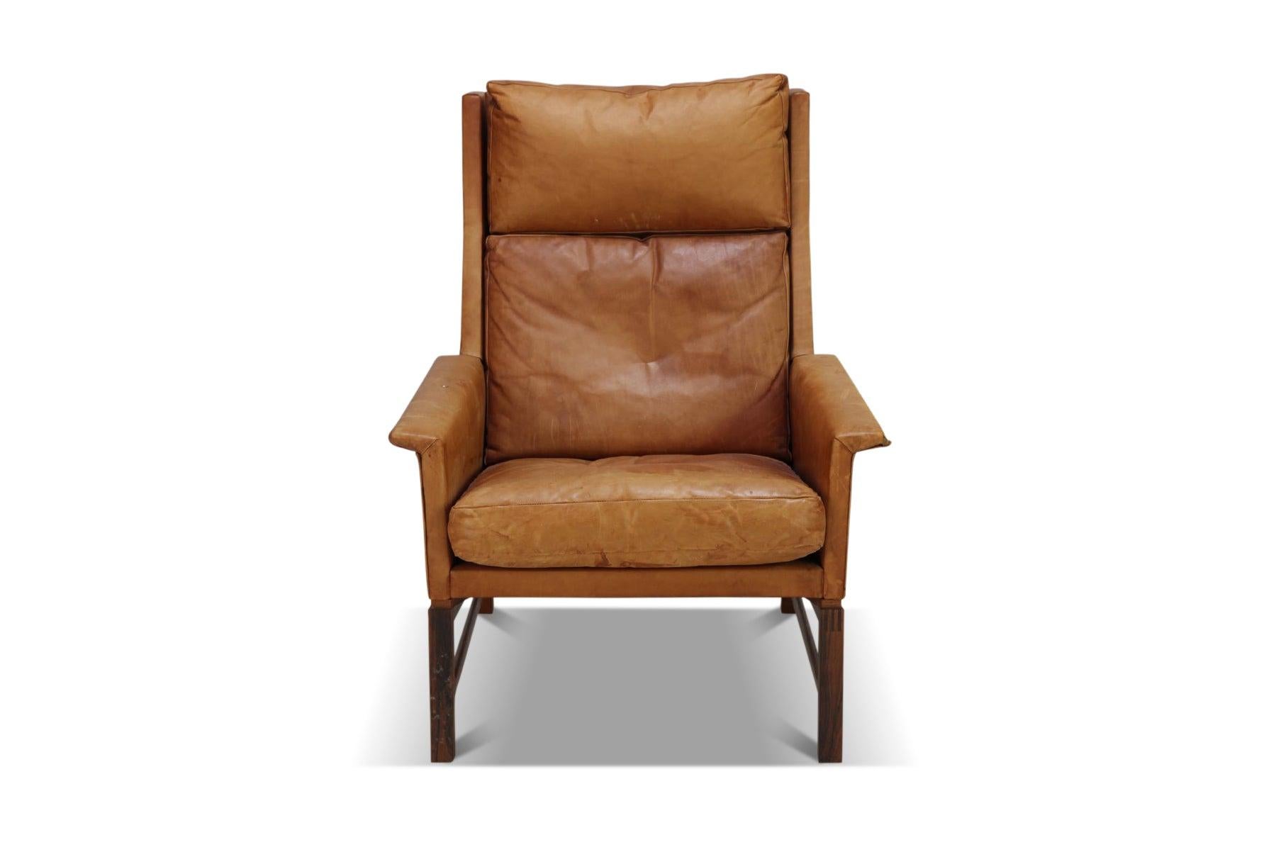 Mid-Century Modern Highback Lounge Chair in Cognac Leather by Søborg Møbler