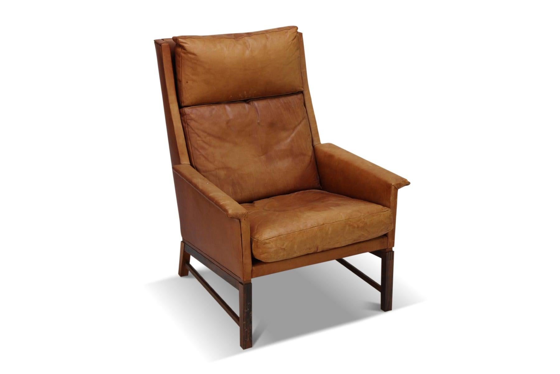 20th Century Highback Lounge Chair in Cognac Leather by Søborg Møbler