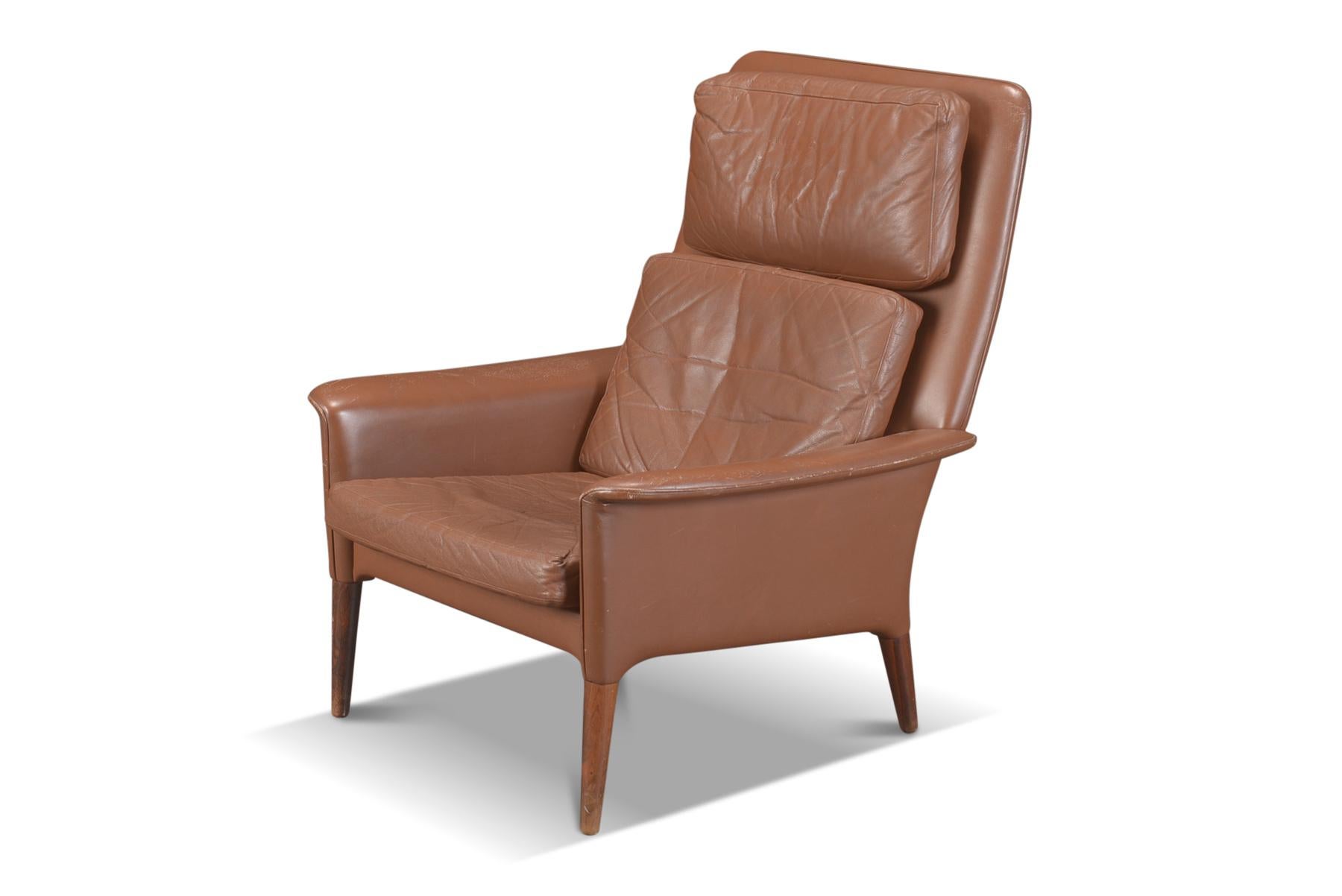 Other Highback Lounge Chair in Rosewood + Leather For Sale