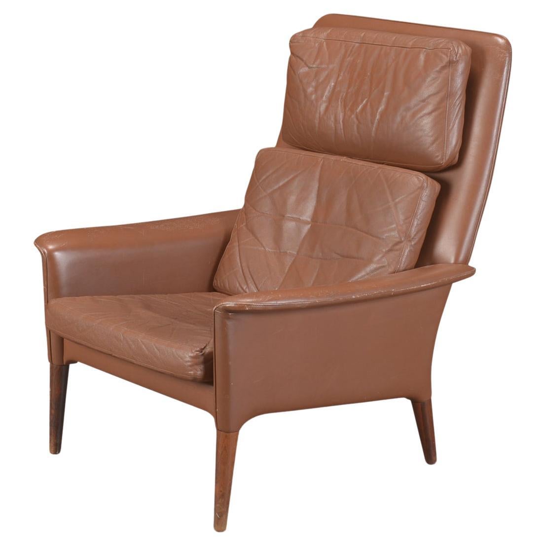 Highback Lounge Chair in Rosewood + Leather For Sale