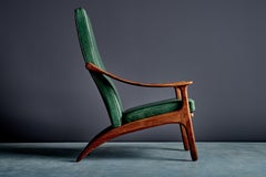 Highback Lounge Chair in Teak and Green Leather by Arne Hovmand-Olsen, 1960s