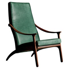 Highback Lounge Chair in Teak and Green Leather by Arne Hovmand-Olsen, 1960s