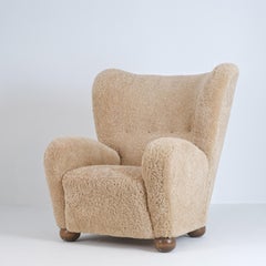 Poltrona Highback Märta Blomstedt Aulanko in pelle di pecora Honey Nature, anni '40