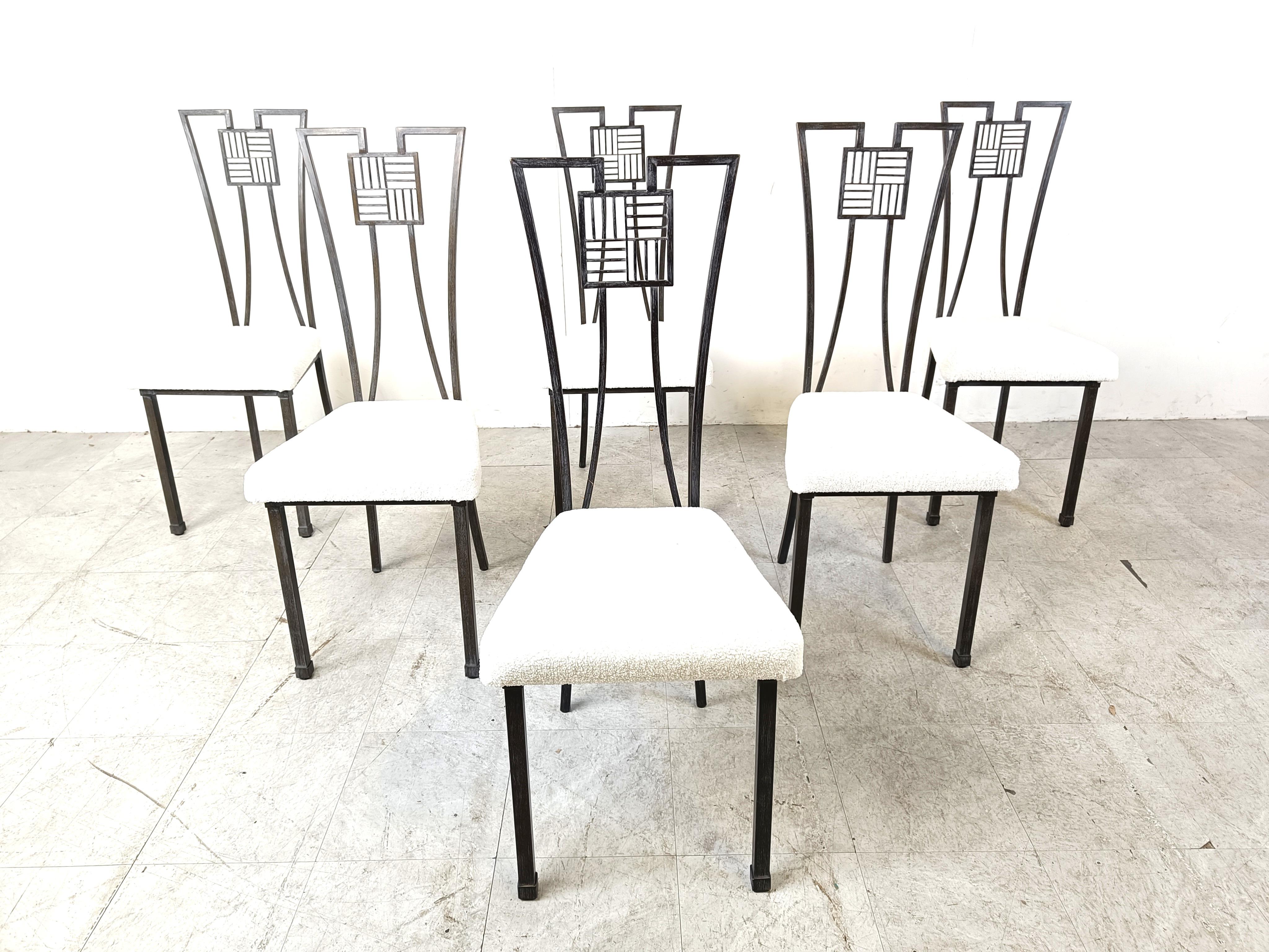 Post-Modern Highback metal dining chairs, 1980s - set of 6 For Sale