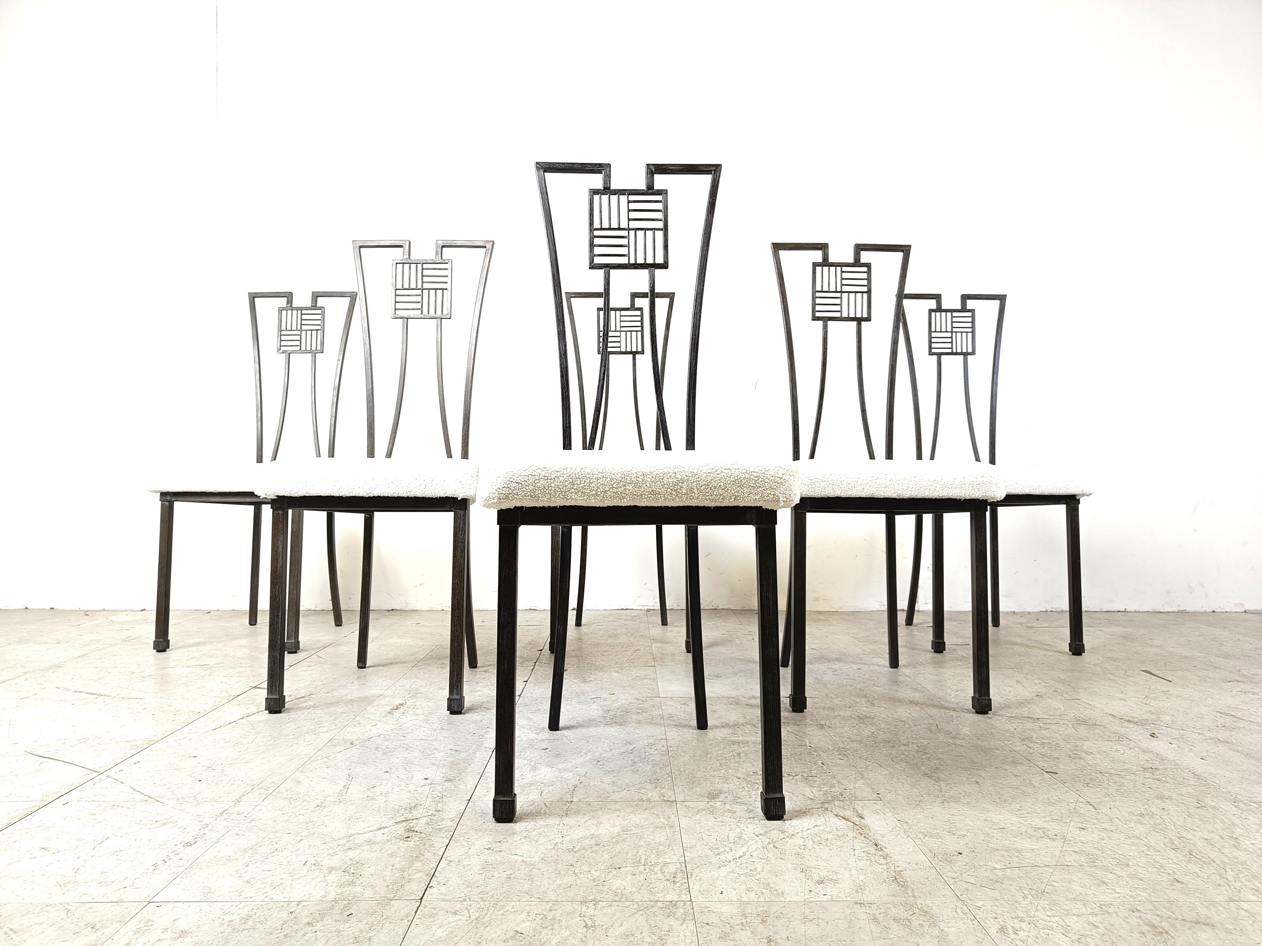 Italian Highback metal dining chairs, 1980s - set of 6 For Sale