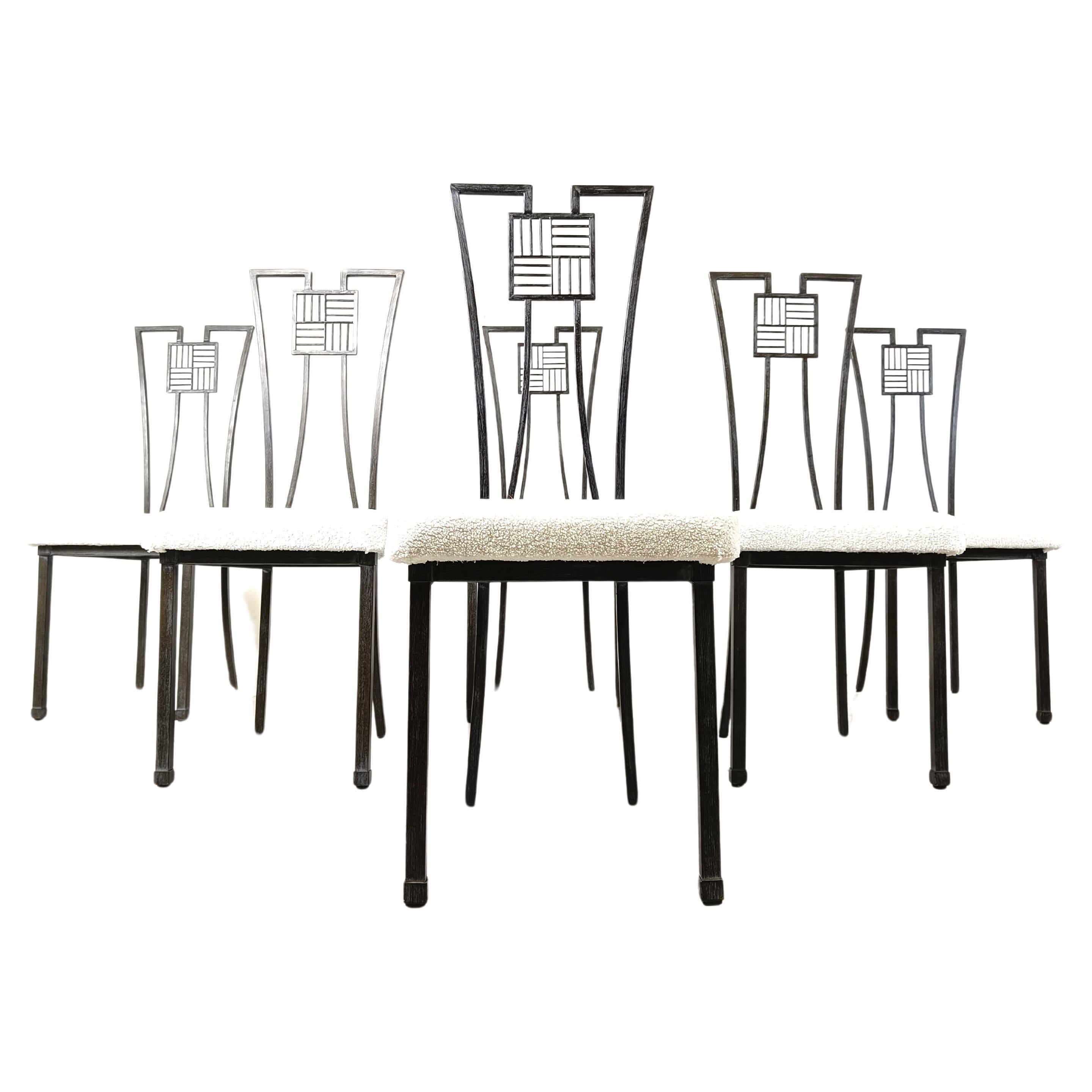 Highback metal dining chairs, 1980s - set of 6 For Sale