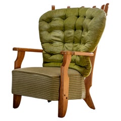 Loungesessel mit hoher Rückenlehne aus Eichenholz – Guillerme & Chambron, Votre Maison, Frankreich, 1960er Jahre