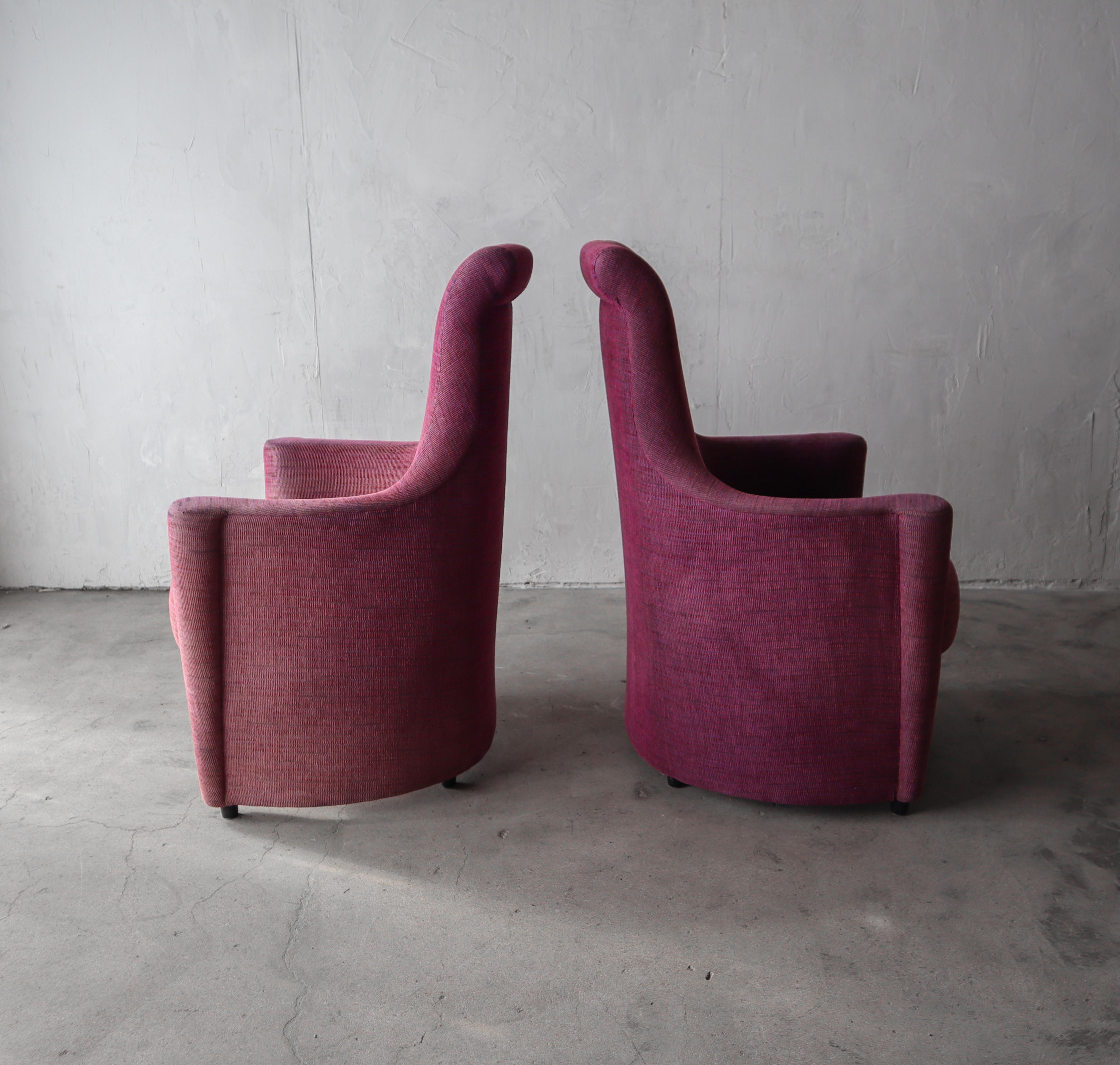 Highback Pair of Postmodern Lounge Chairs In Fair Condition For Sale In Las Vegas, NV