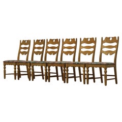 Highback Razorblade Light Oak Chairs by Henning Kjærnulf, 1960s, Danish Design