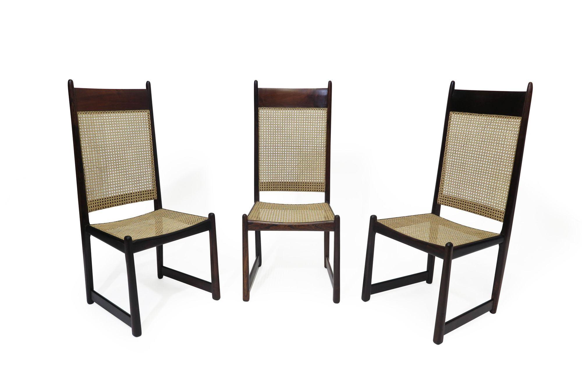 Mid-Century Modern Highback Rosewood and Cane Dining Chairs For Sale