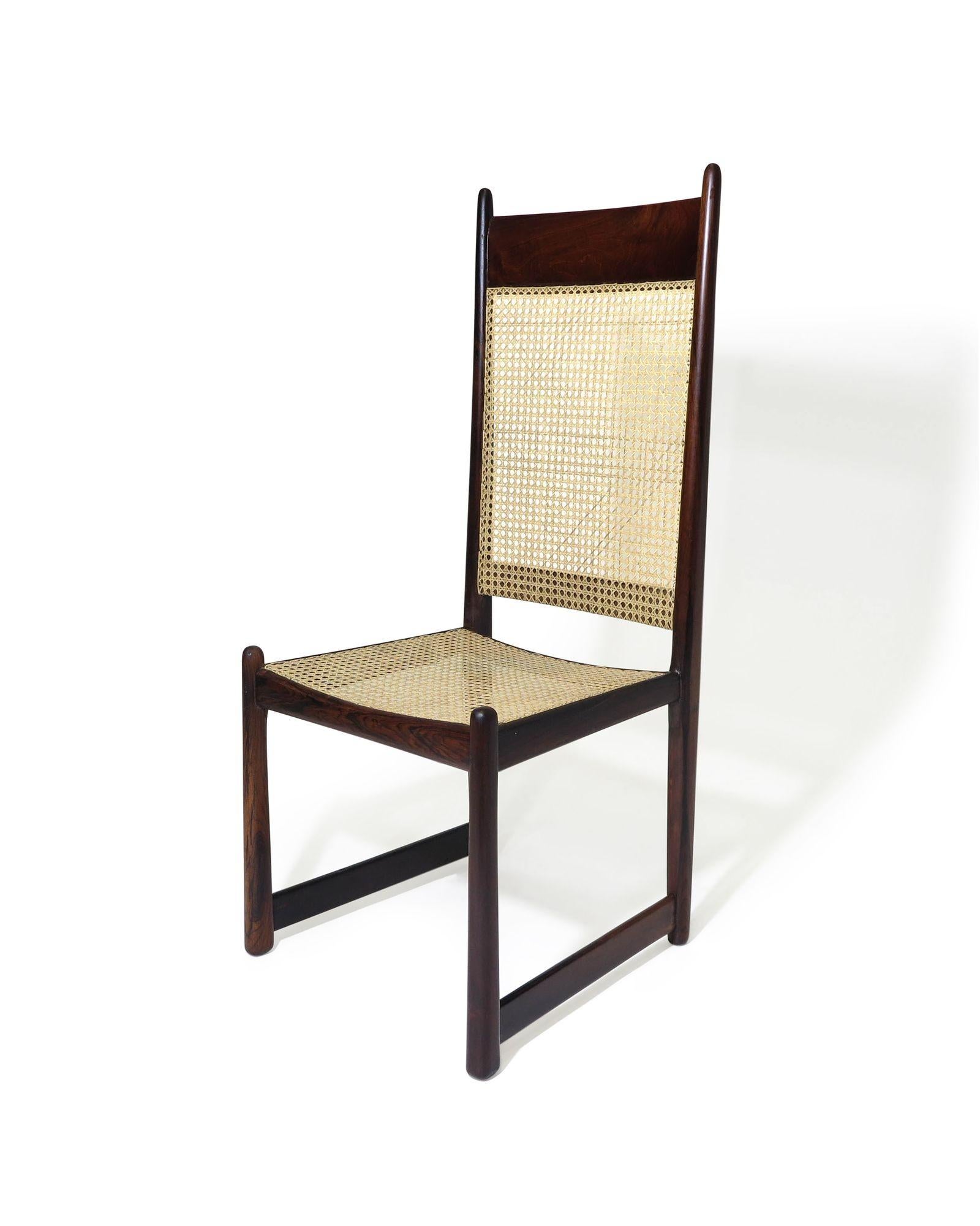 Brazilian Highback Rosewood and Cane Dining Chairs For Sale