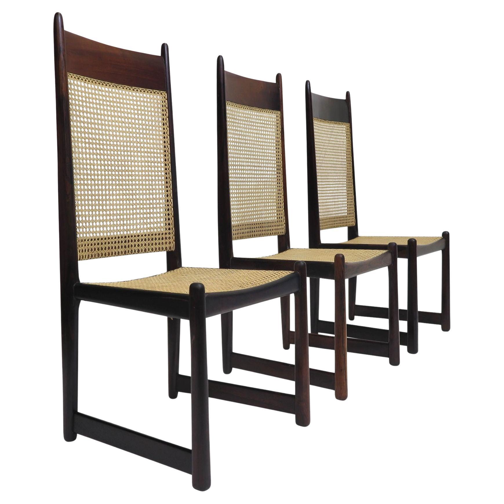 Highback Rosewood and Cane Dining Chairs For Sale