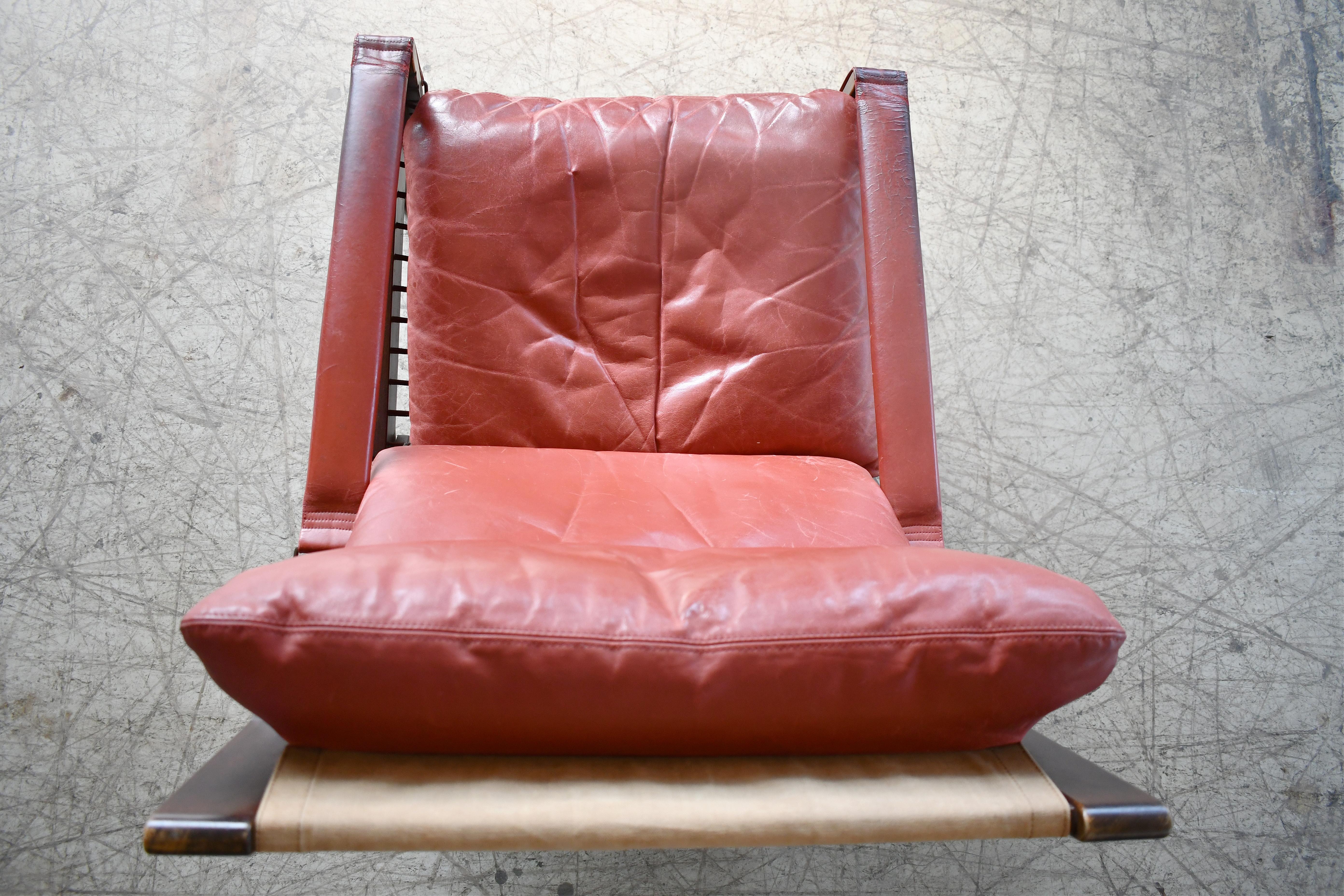 Highback Safari Style Lounge Chair by Torbjorn Afdal in Brick Red Leather 4
