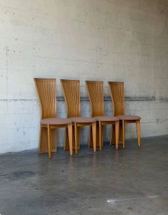 Highback Slat Dining Chairs Set of 4 New Upholstery Vintage 1970s