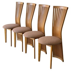 Highback Slat Dining Chairs Set of 4 New Upholstery Vintage 1970s
