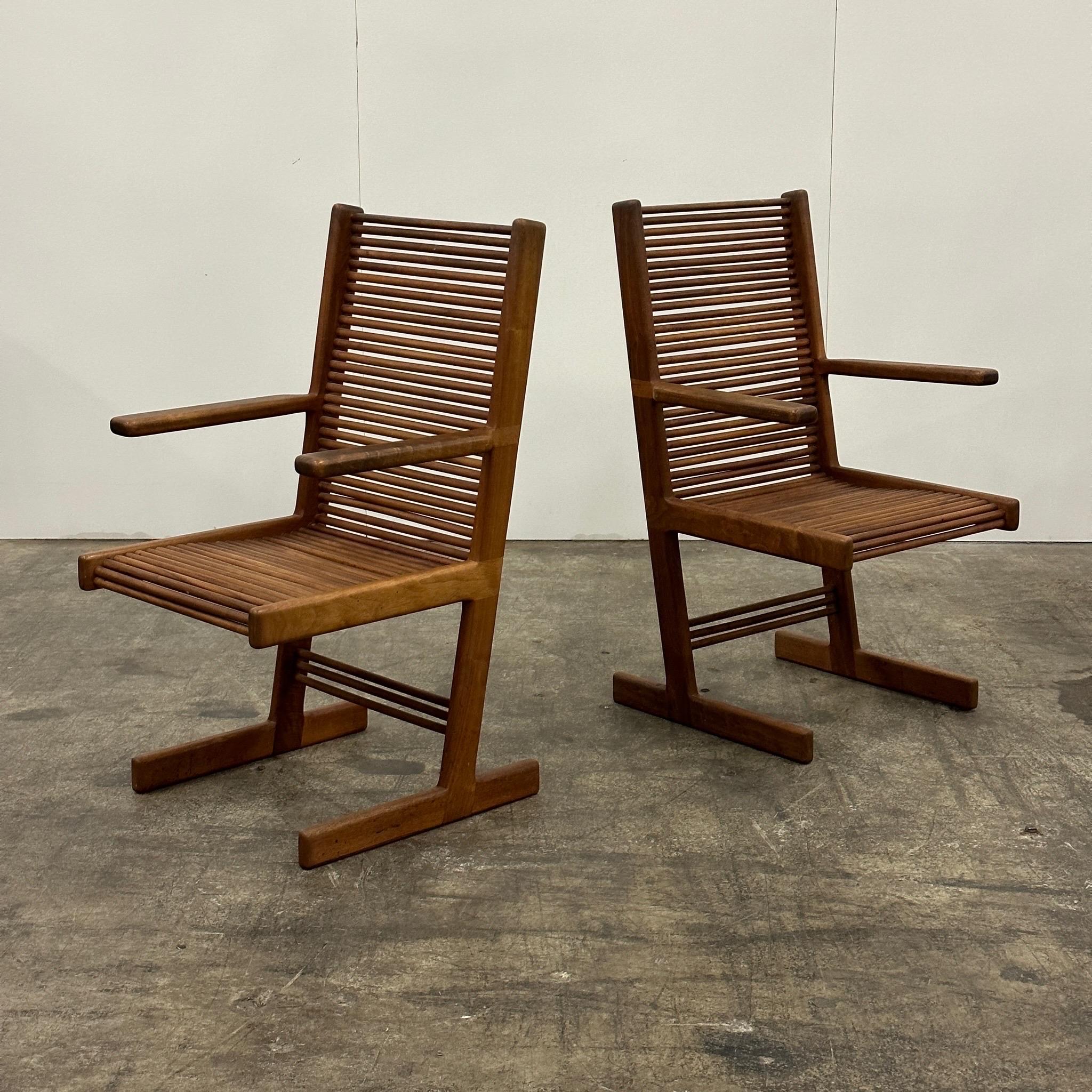 Mid-Century Modern Highback Spindle Dowel Oak Dining Chairs by Stephen Hynson For Sale