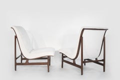 Highback Walnut and Chenille Slipper Chairs, Art Deco Style