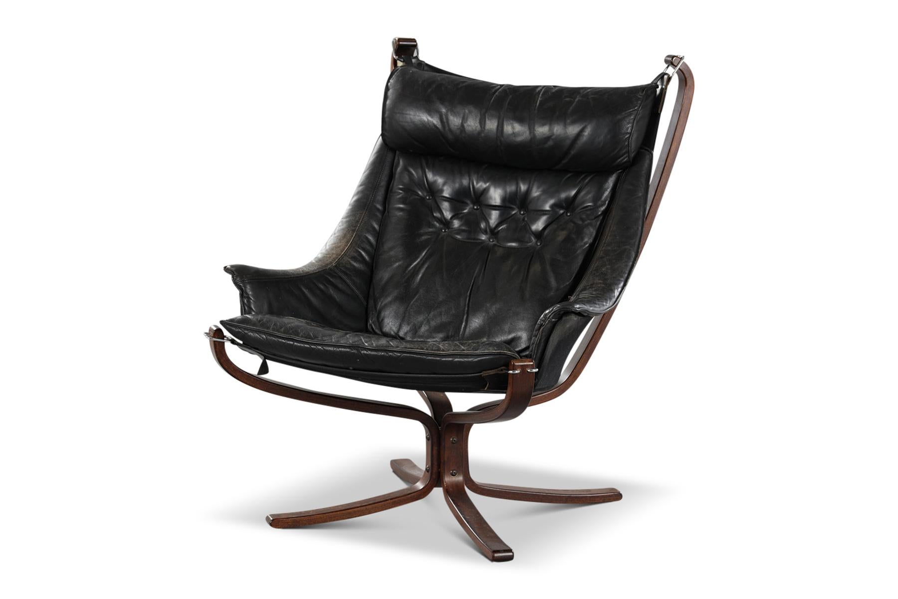 Norwegian Highback Winged Falcon Chair in Black Leather
