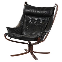 Highback Winged Falcon Chair in Black Leather