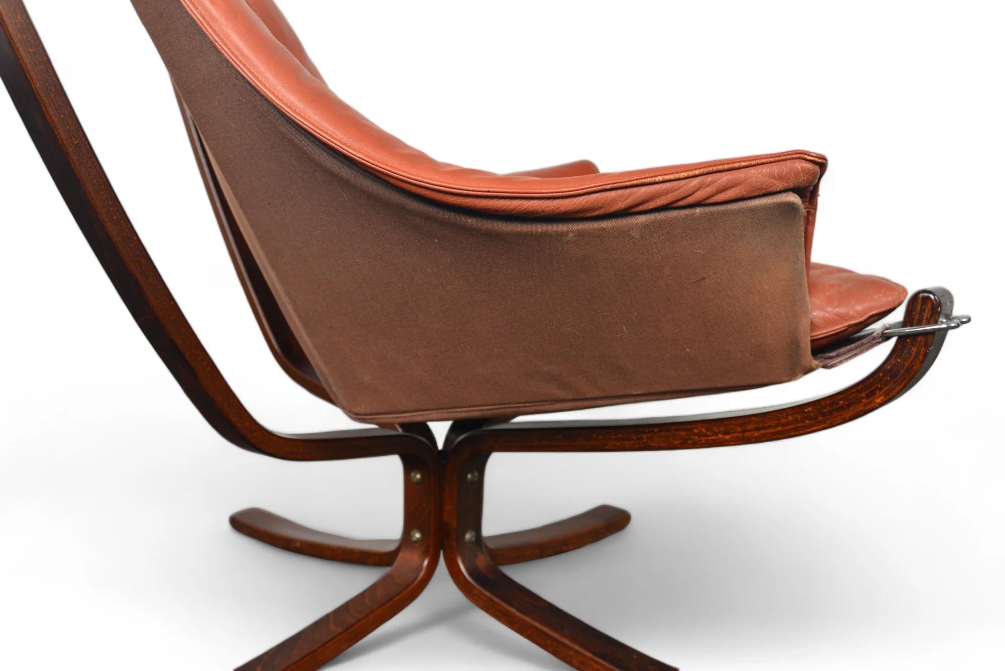 20th Century Highback Winged Falcon Chair In Rust Leather For Sale