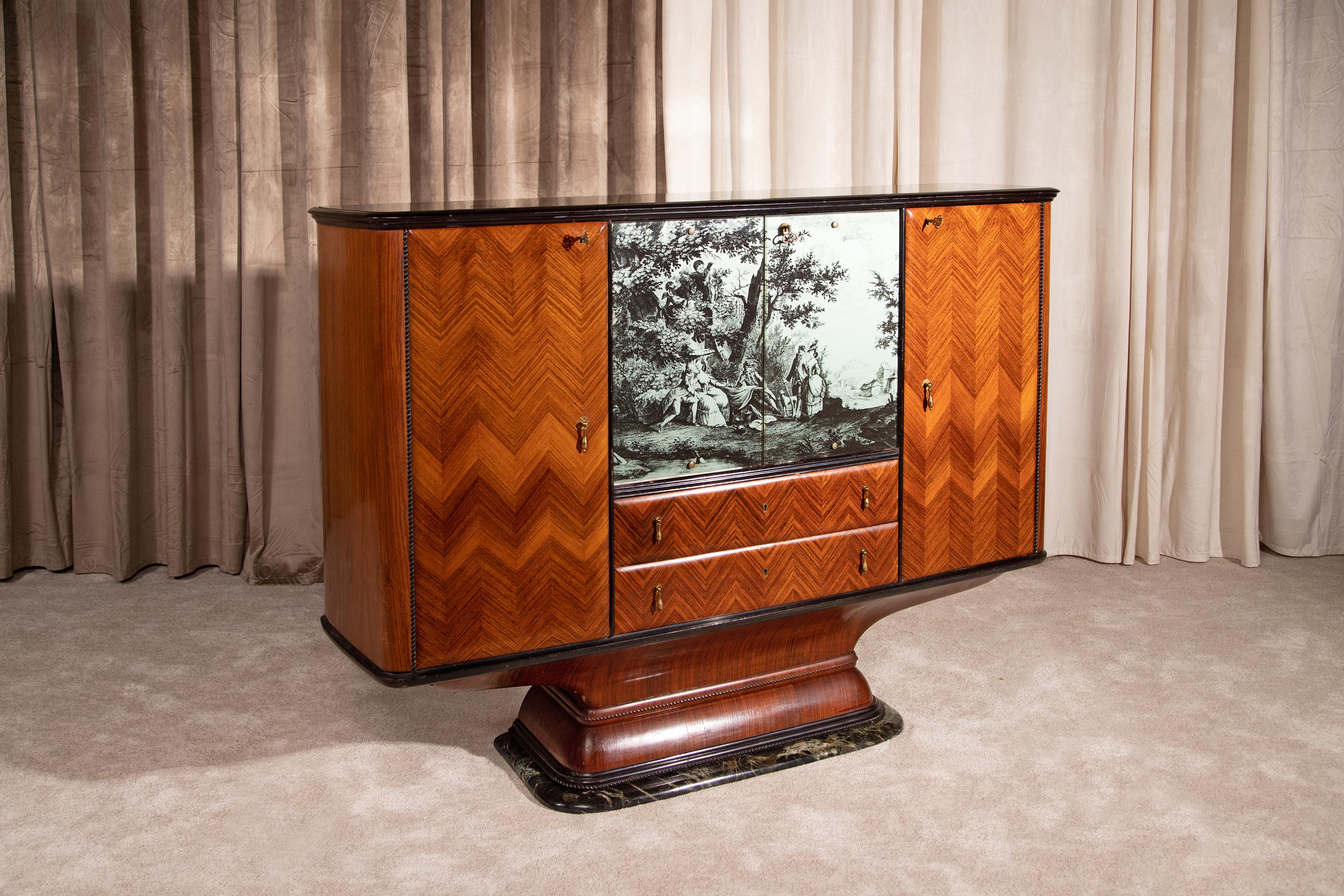 Art Déco Highboard Bar anni con base in marmo, Italia, anni 50 in vendita