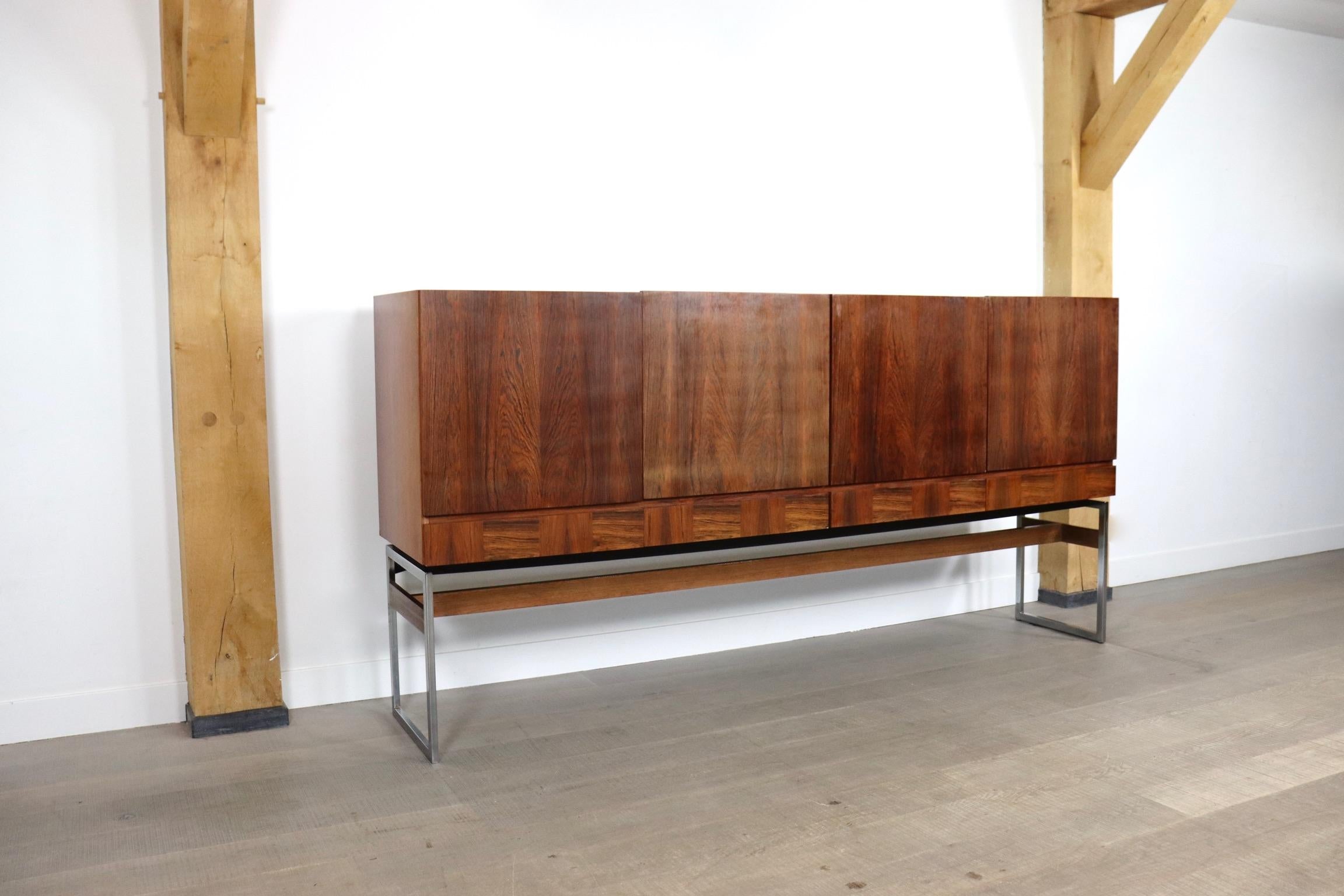 Mid-20th Century Highboard in Chrome and Rosewood by Rudolf Glatzel for Fristho, The Netherlands