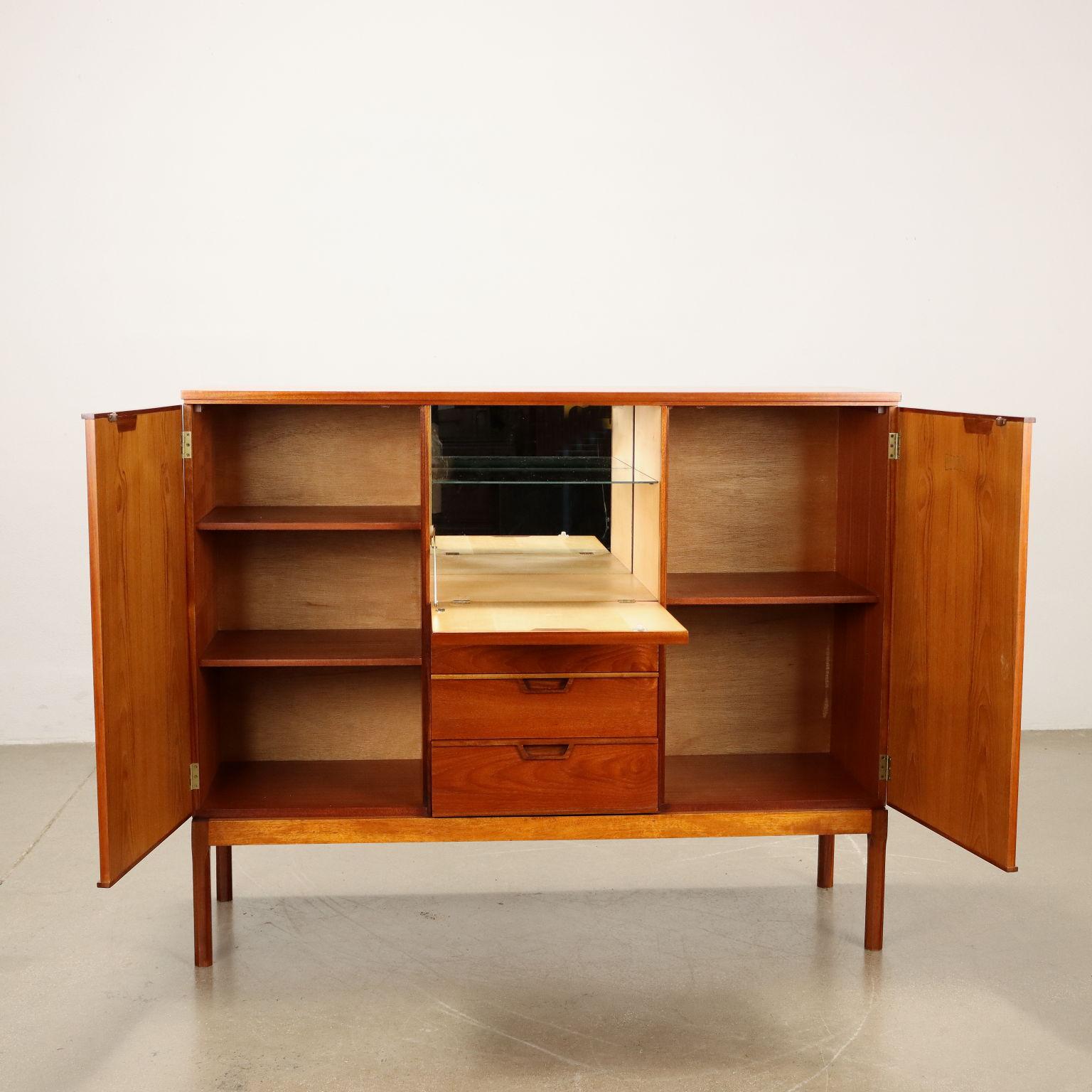 Mid-Century Modern English 1960s teak highboard with bar compartment
