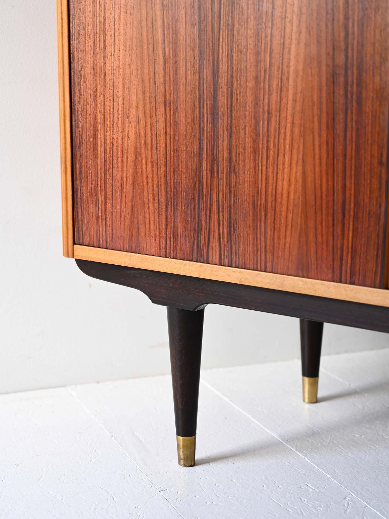 Teak Scandinavian 1950s highboard with inlays For Sale