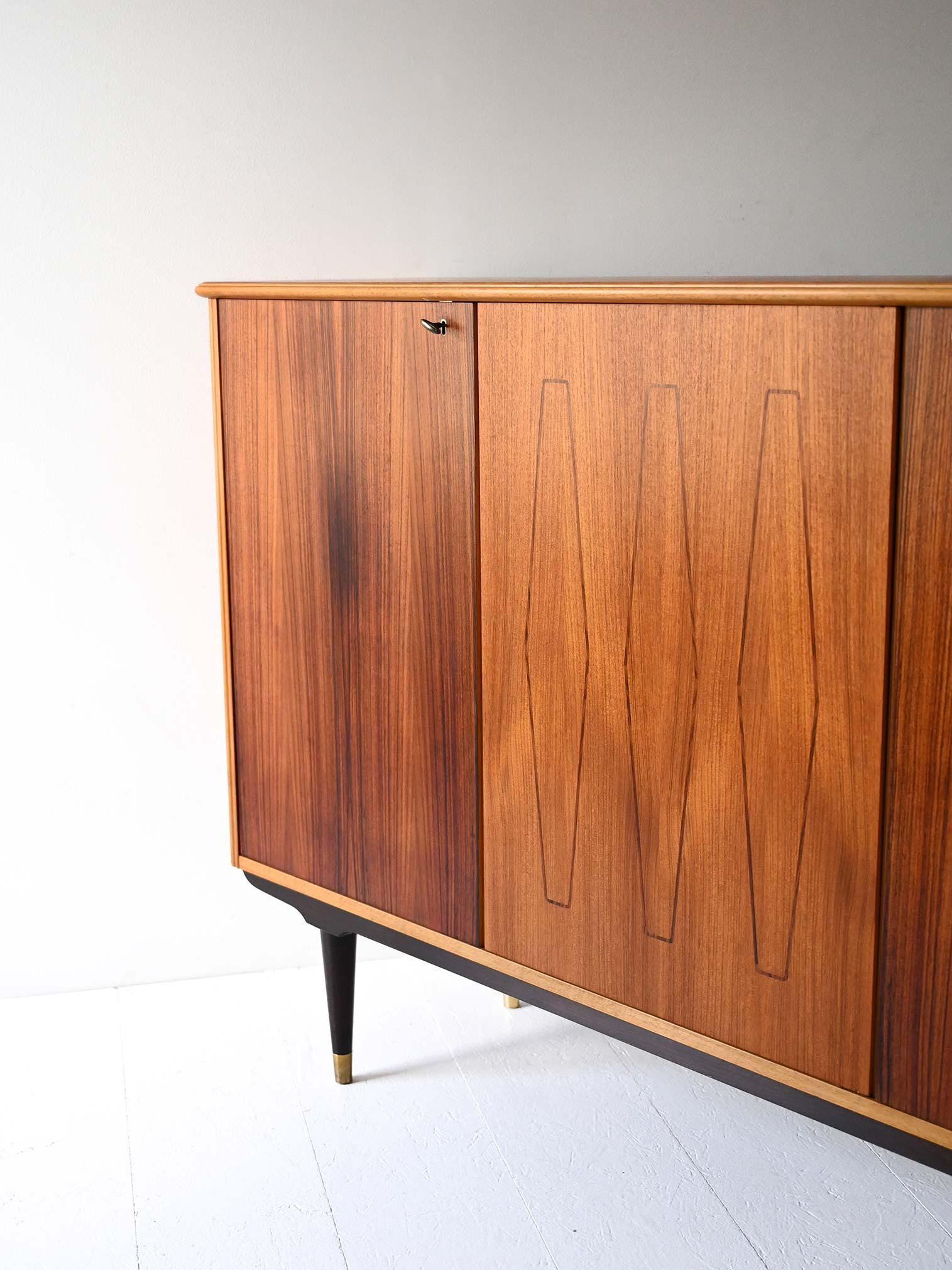 Scandinavian 1950s highboard with inlays For Sale 1