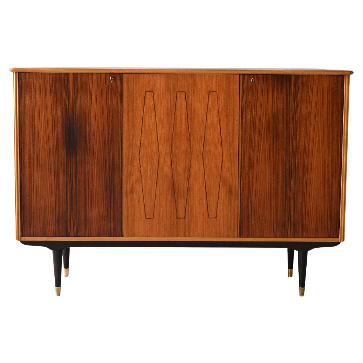 Scandinavian 1950s highboard with inlays For Sale