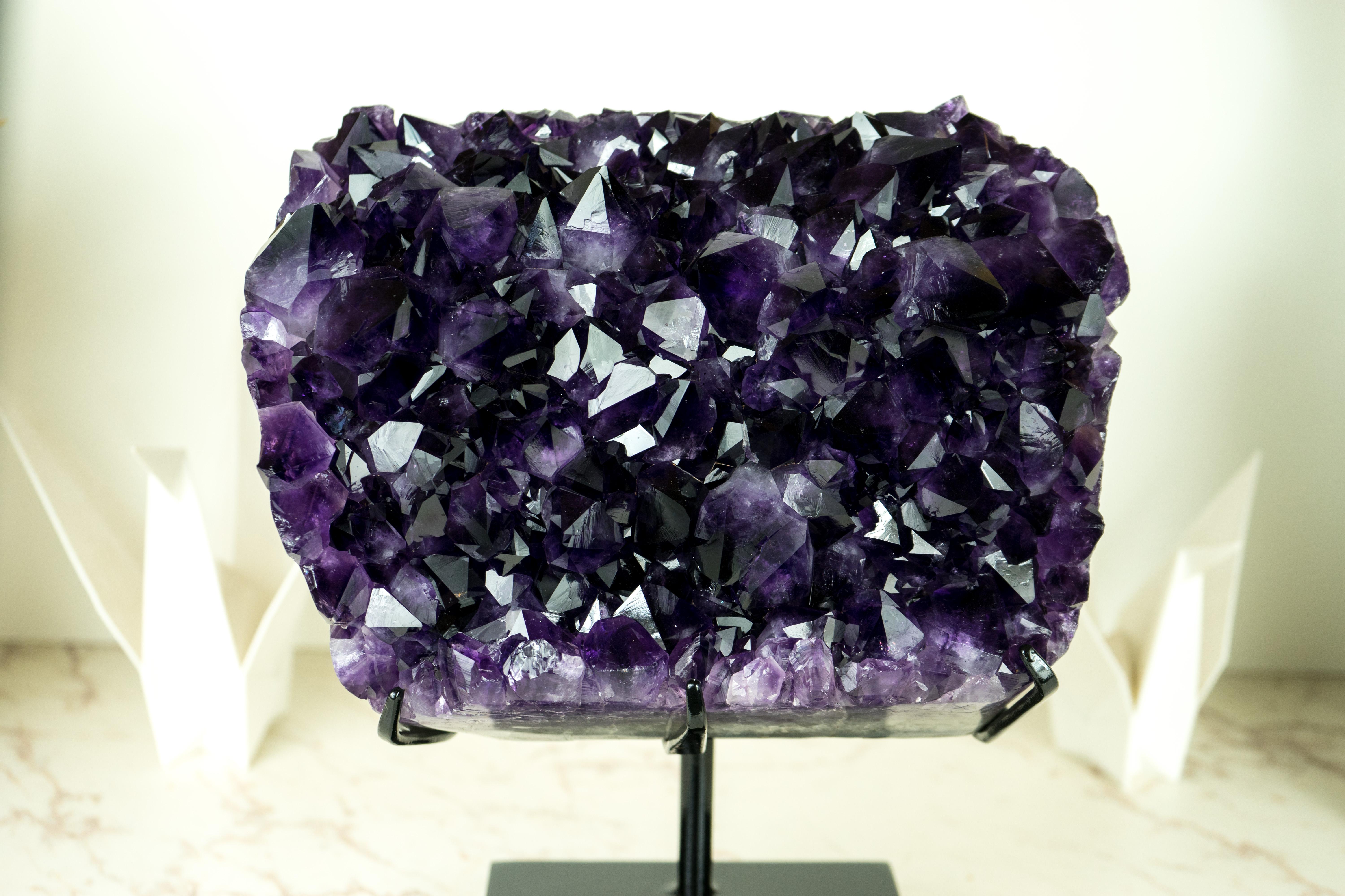 Agate Highest-Grade AAA Amethyst Cluster with Large Grape Jelly Purple Amethyst Druzy For Sale