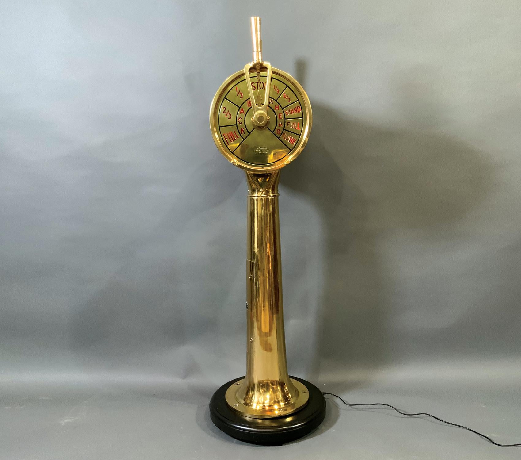 Solid brass ships engine order telegraph by Bendix of Brooklyn New York. This bridge telegraph has been meticulously polished and lacquered. This one also has brass face plates which are quite rare. This telegraph has a radiant glow. Superb maritime