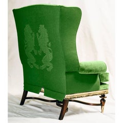 Highland Armchair, a green velvet & wool embroidery bronze Mahogany Lounge chair