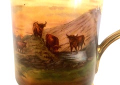Highland Cattle at Sunset on an Antique Porcelain Pitcher