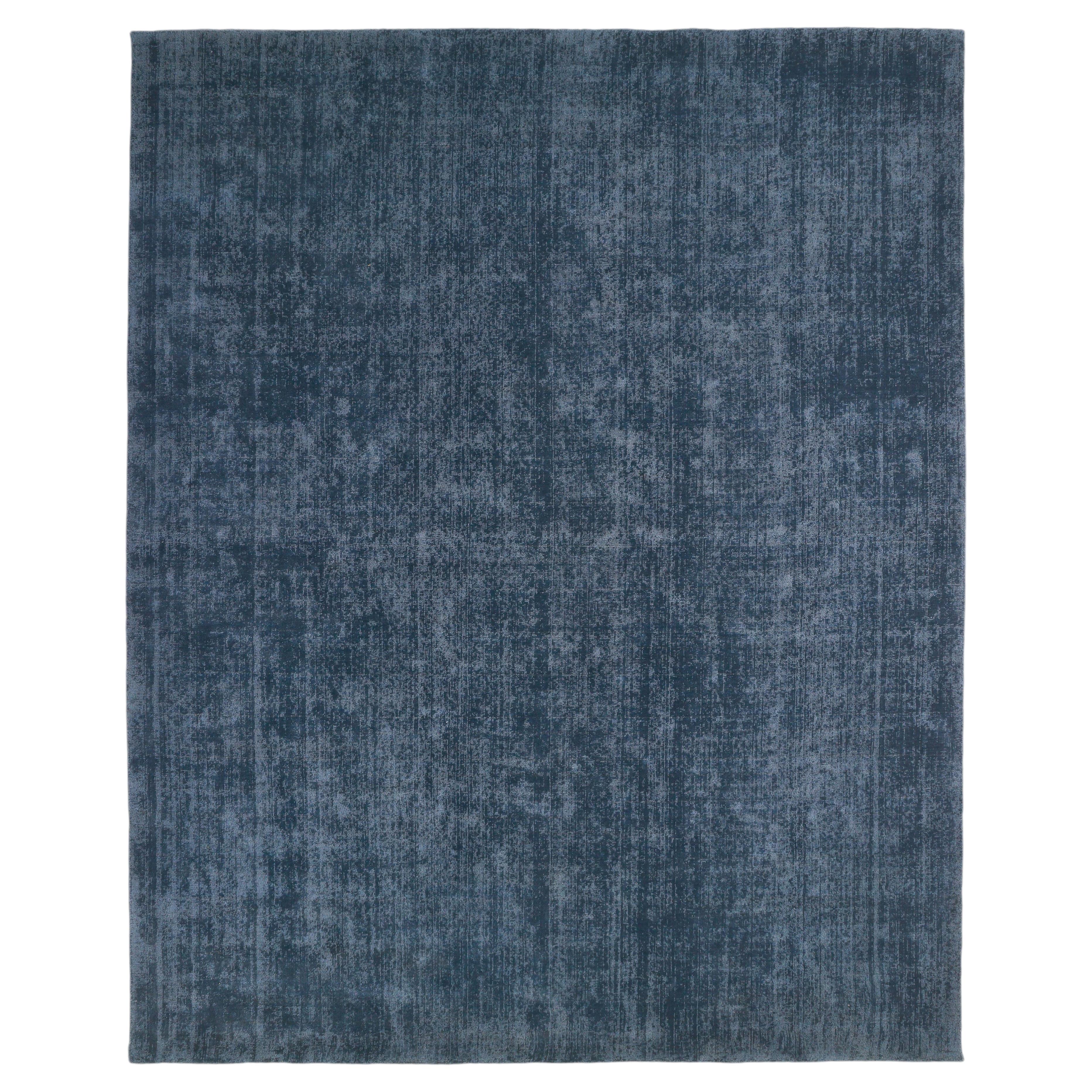 Highland Hand Loomed Contemporary Solid Jute Cotton 2' 6" x 8' 0" Blue Area Rug For Sale