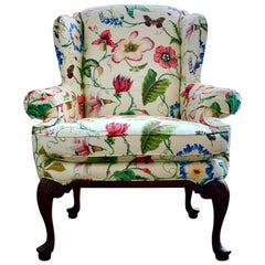 Highland House Floral Contemporary Wingback Armchair, White, Custom Lounge Chair