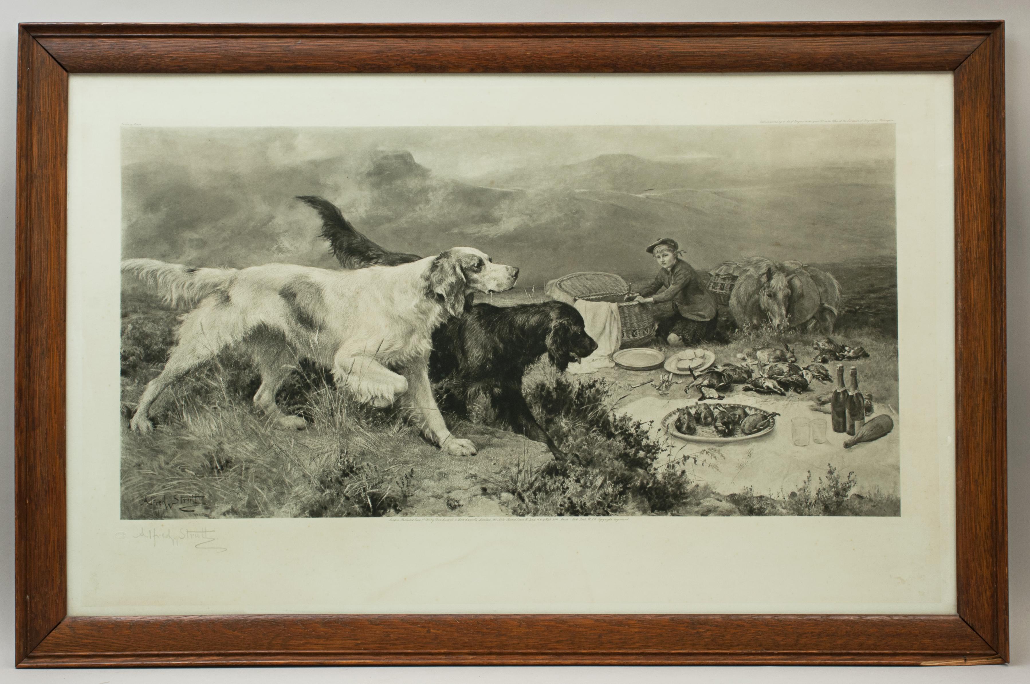 Highland Scene, Gamekeeper with Setters by Alfred Strutt, Game Picture For Sale 4