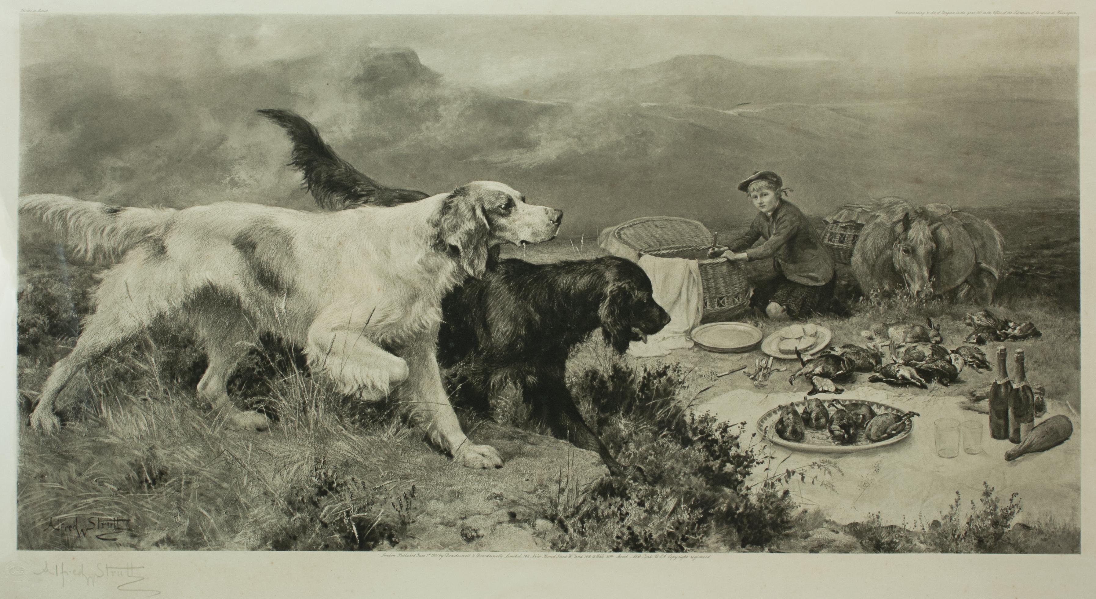 Highland Scene, Gamekeeper with Setters by Alfred Strutt, Game Picture For Sale 5