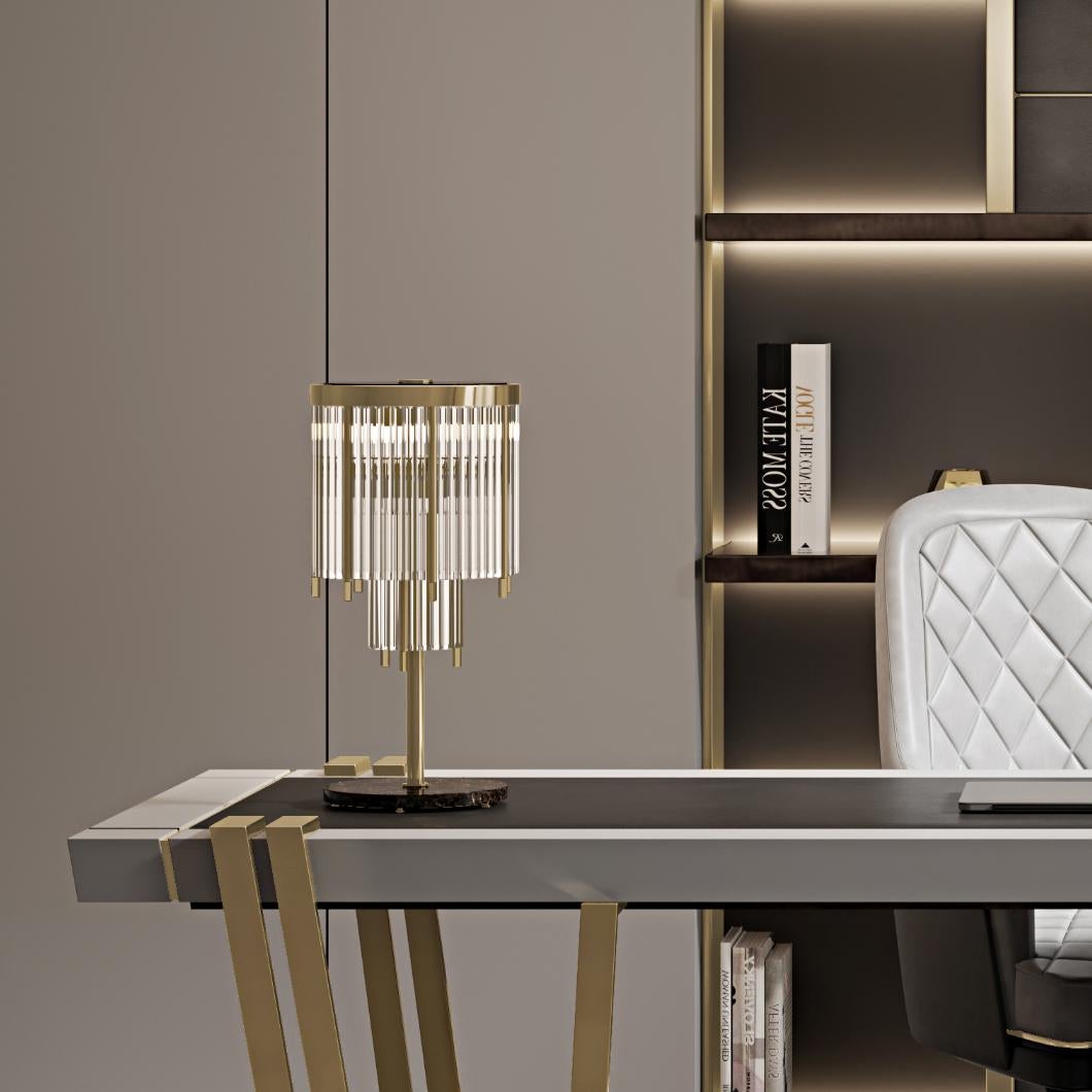 Crystal Highlight Brass Medium Table Lamp For Sale