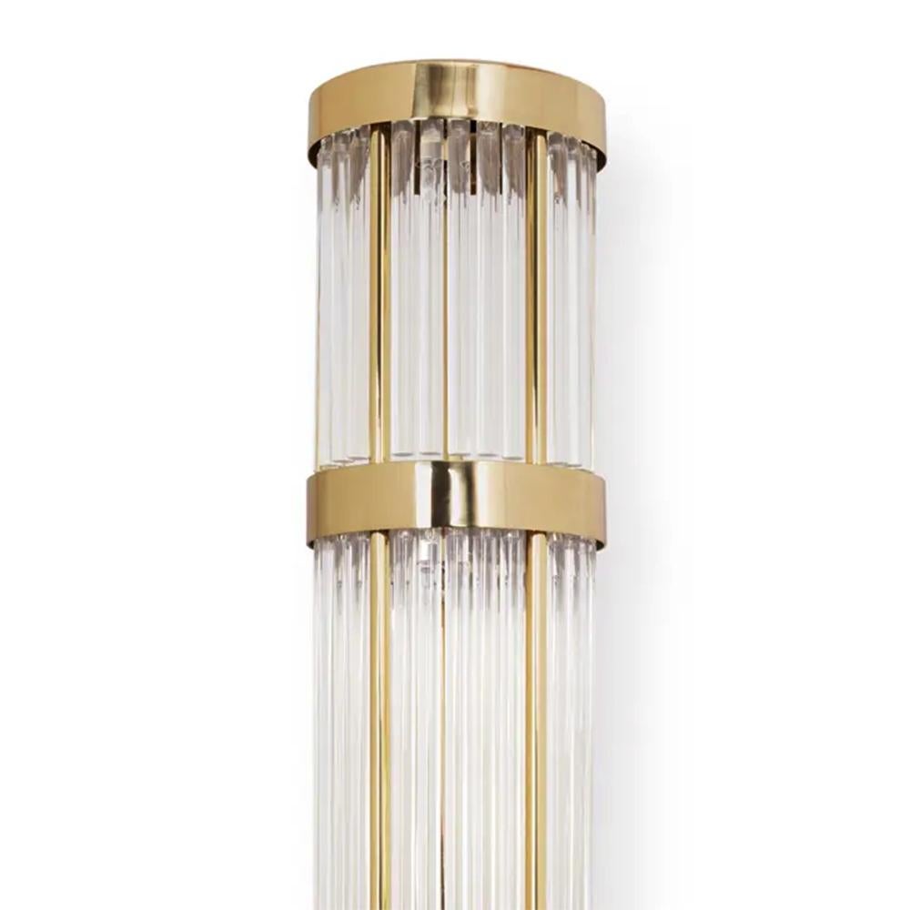 Wall lamp highlight brass with solid 
brass structure in polished finish, with 
clear glass rods.