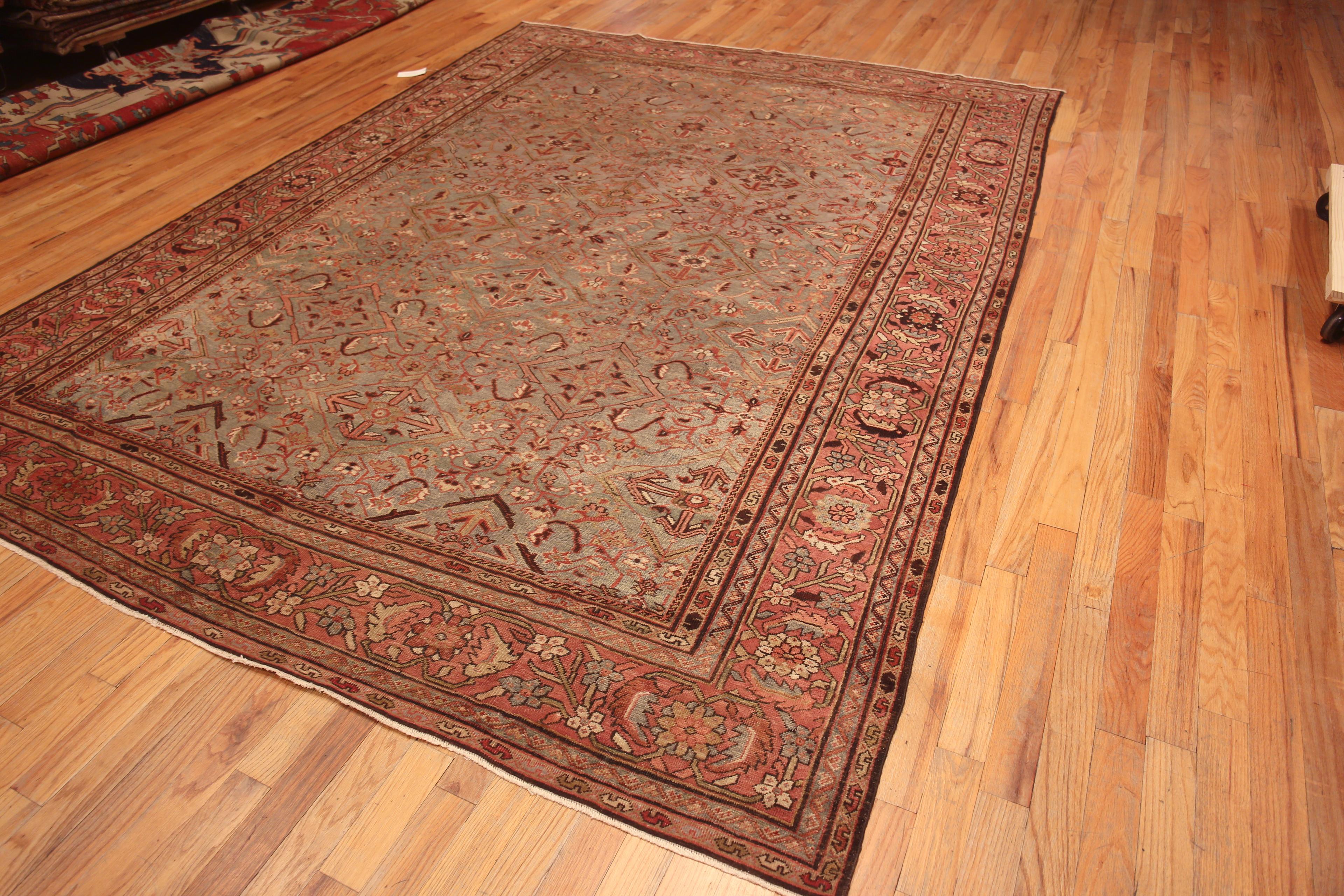 Hand-Knotted Highly Artistic Antique Light Blue Background Persian Sultanabad Rug 9' x 12' For Sale