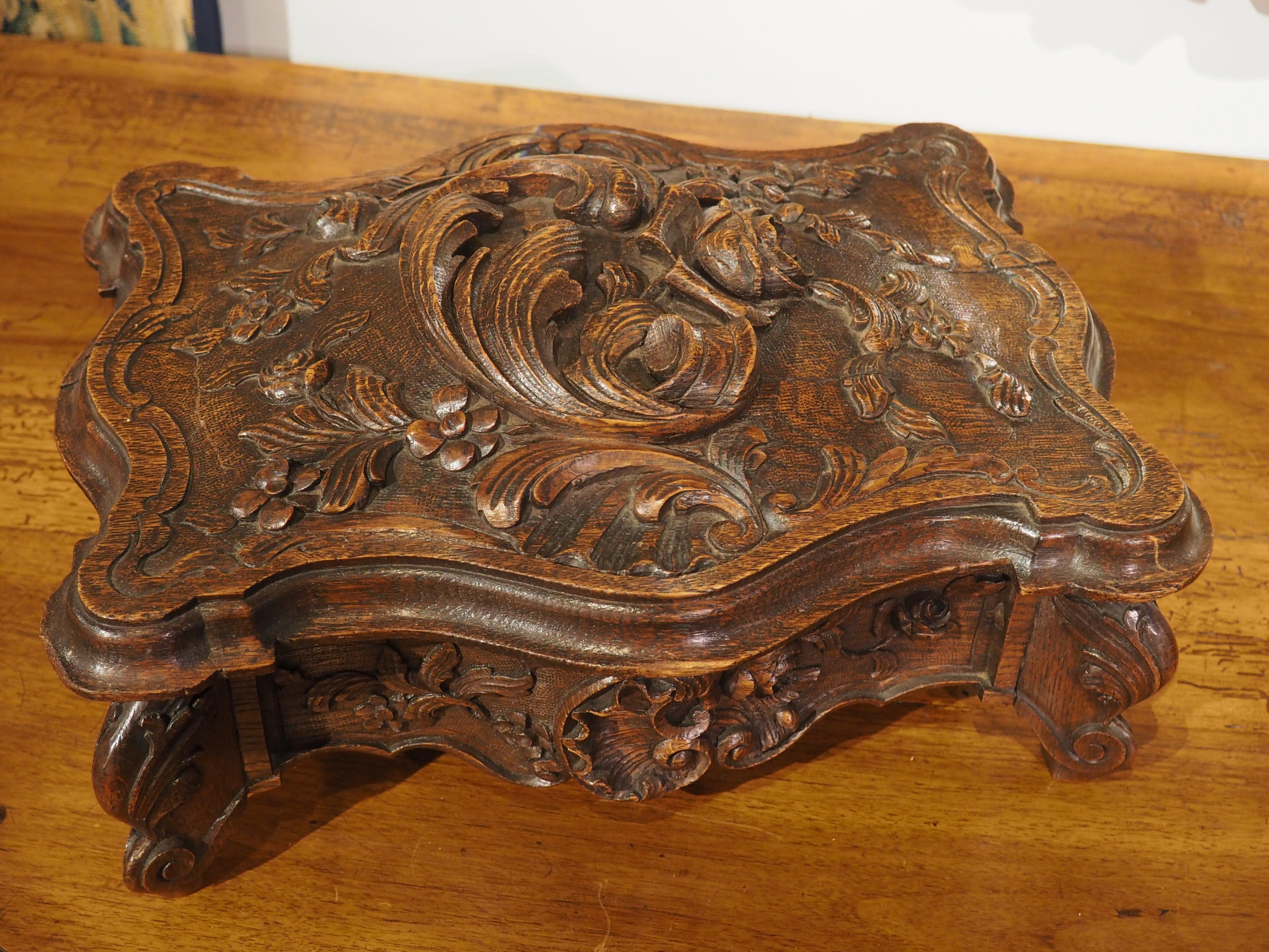 Highly Carved Antique French Oak Jewelry Box, Circa 1880 7