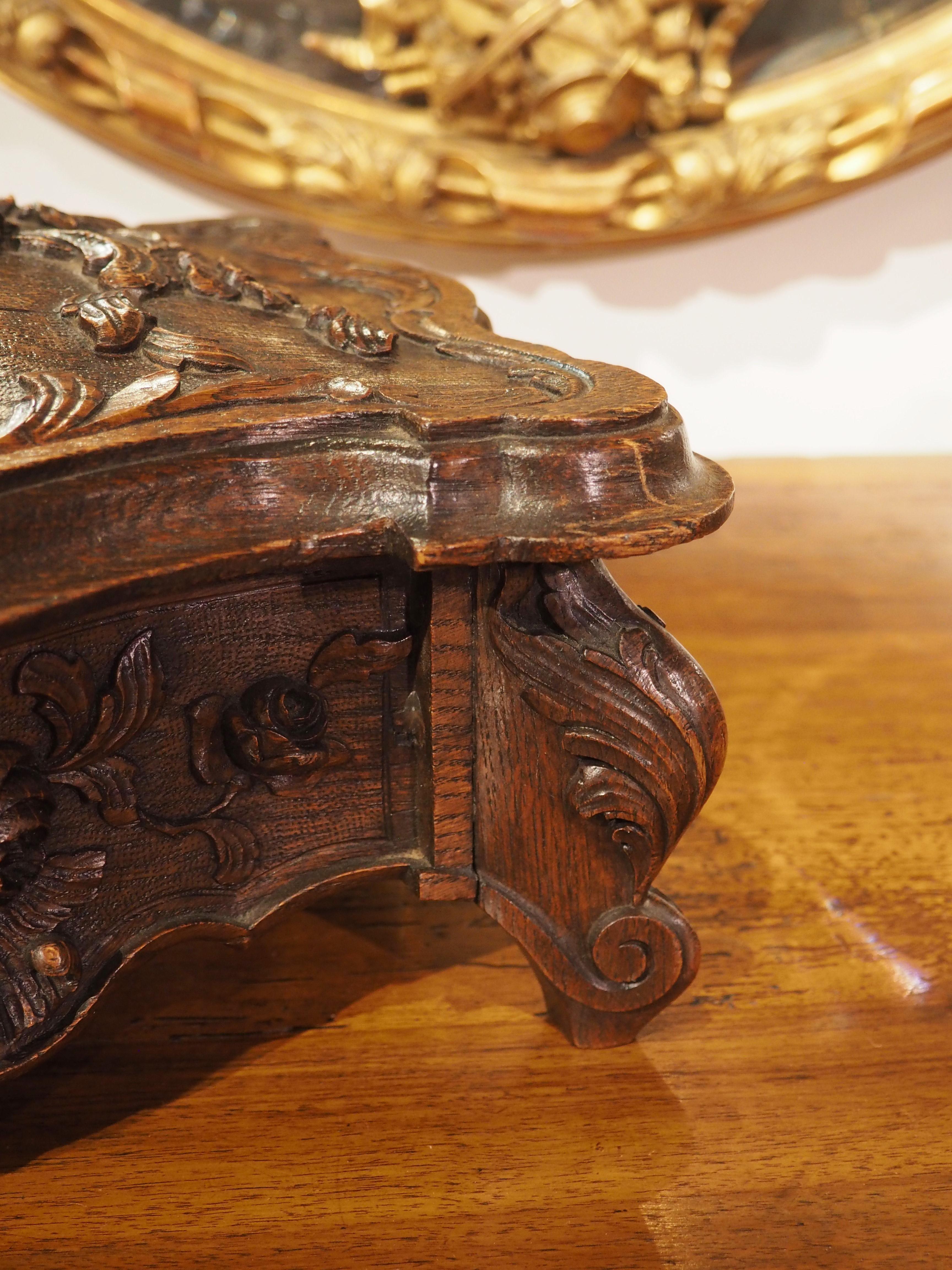 Louis XV Highly Carved Antique French Oak Jewelry Box, Circa 1880