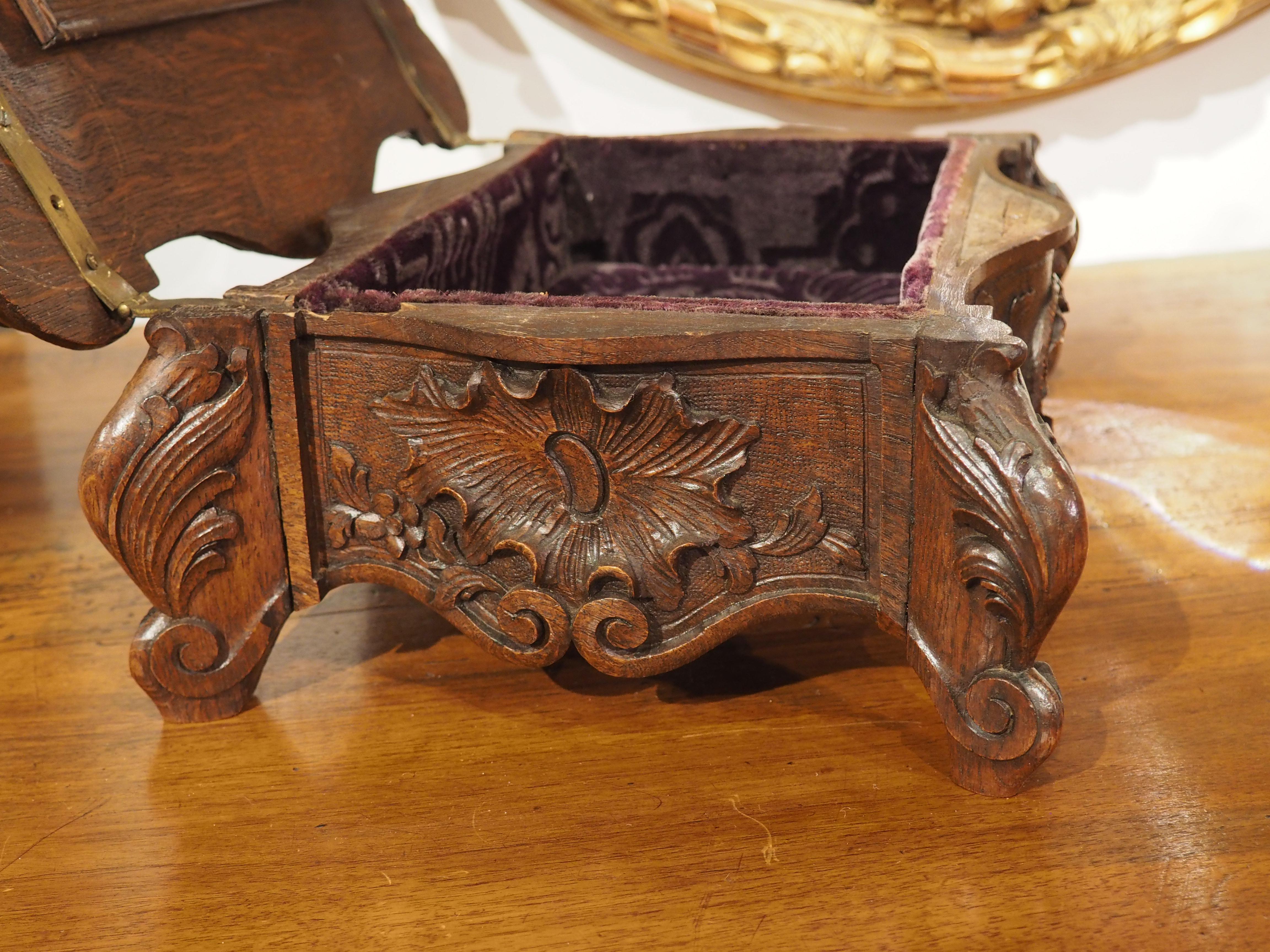 Late 19th Century Highly Carved Antique French Oak Jewelry Box, Circa 1880